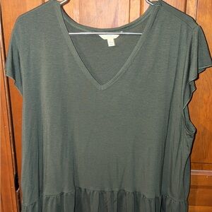 Olive Green V-Neck Women's Top